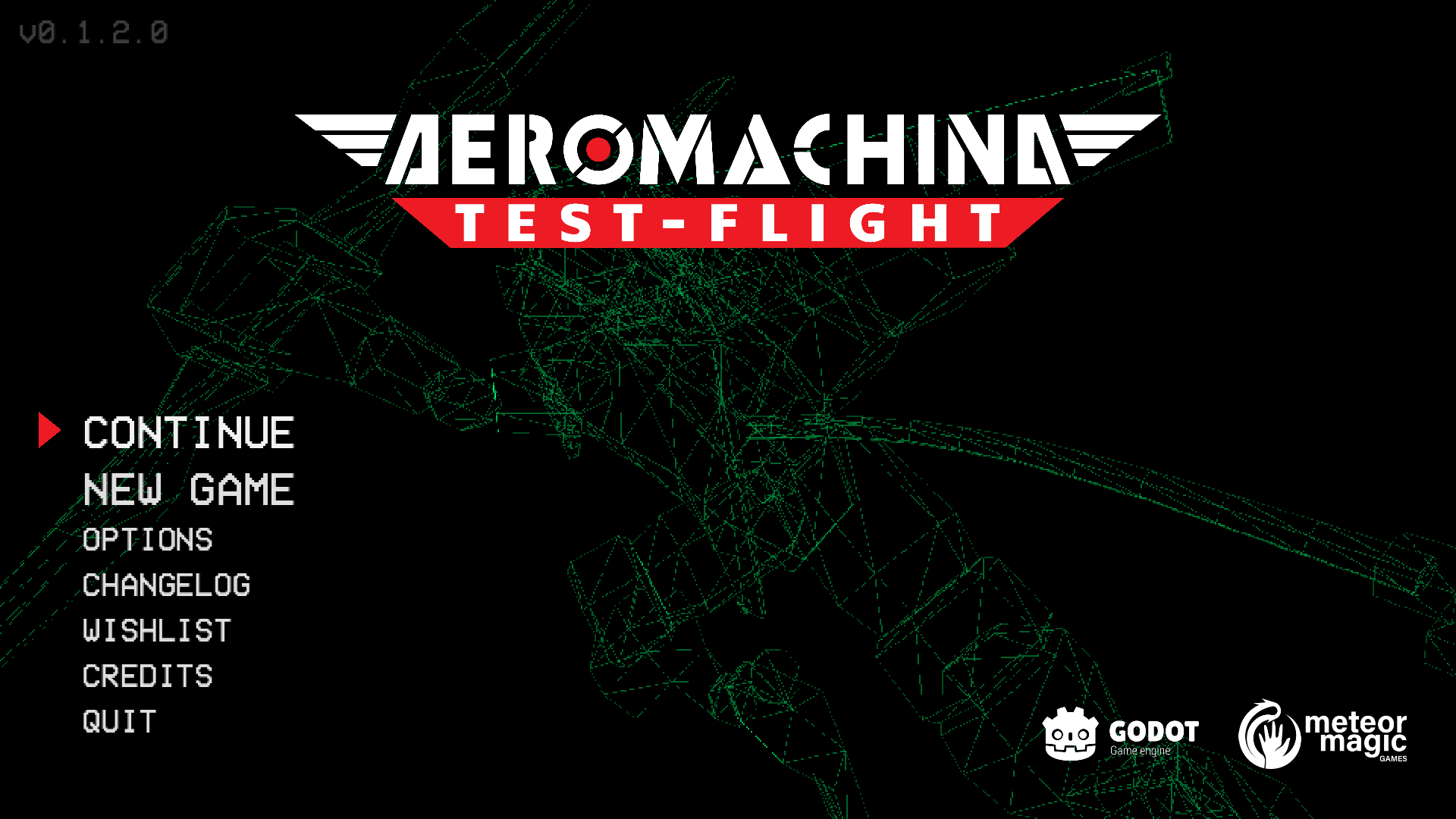 The AEROMACHINA title screen.
