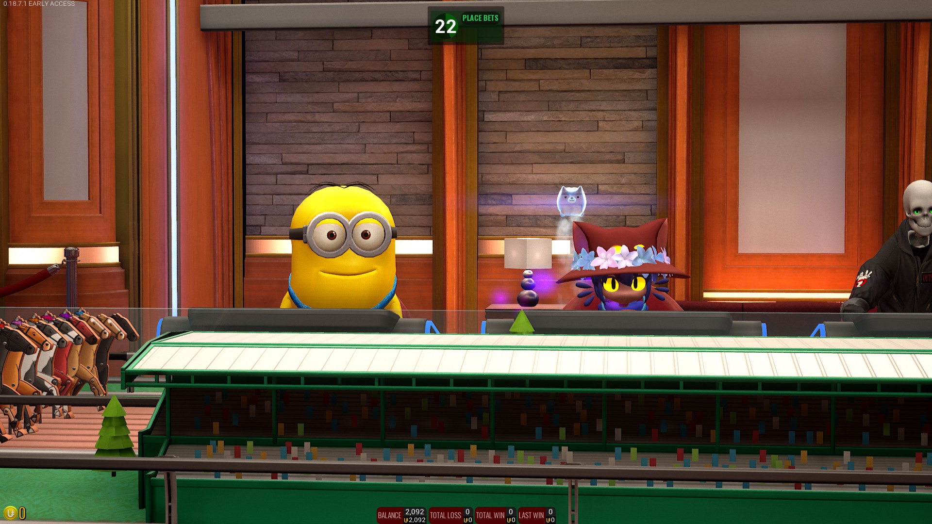 A Minion, Niko Oneshot and a Half-Life 2 Civil Protection Officer sit at a digital horse betting table.