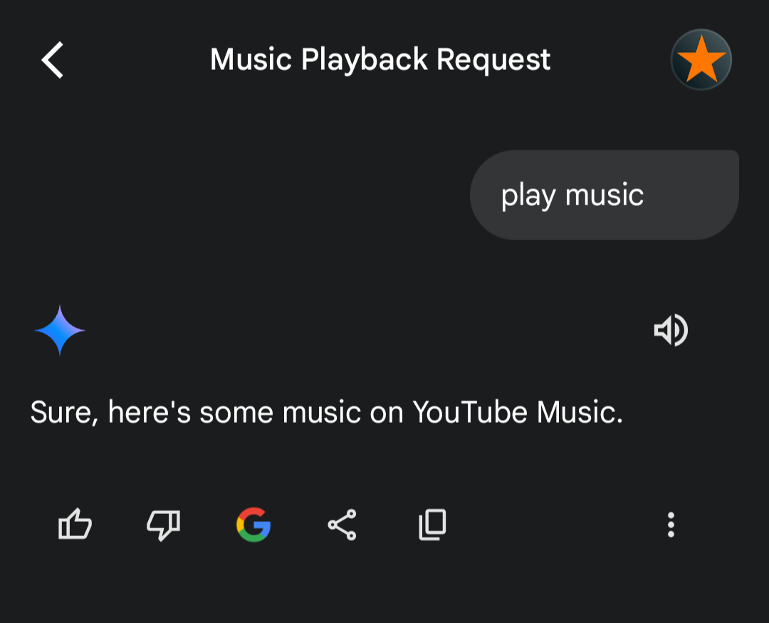 User: Play music. Gemini: Sure, here's some music on YouTube Music.